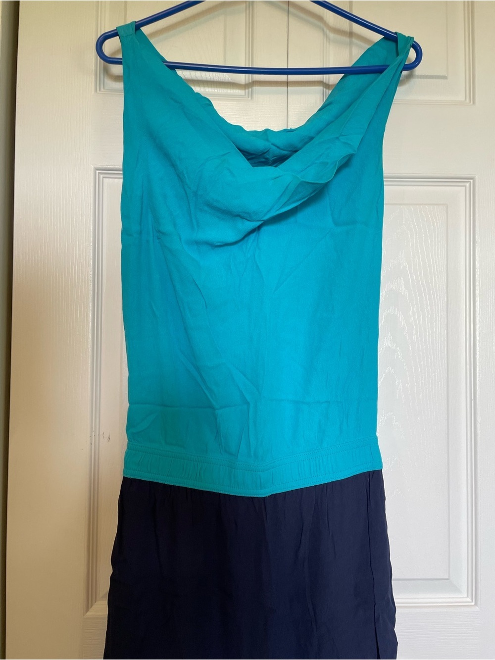 Diane Von Furstenberg sz 4 Colorblock Teal/Navy Two-Tone Cowl Neck Tank Dress